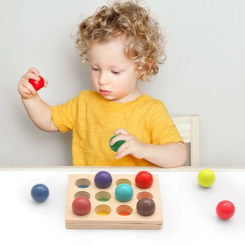 

Kids Montessori Rainbow Ball Matching Sensory Game Color Cognitive Sorting Board Wooden Toys Early Education for Children