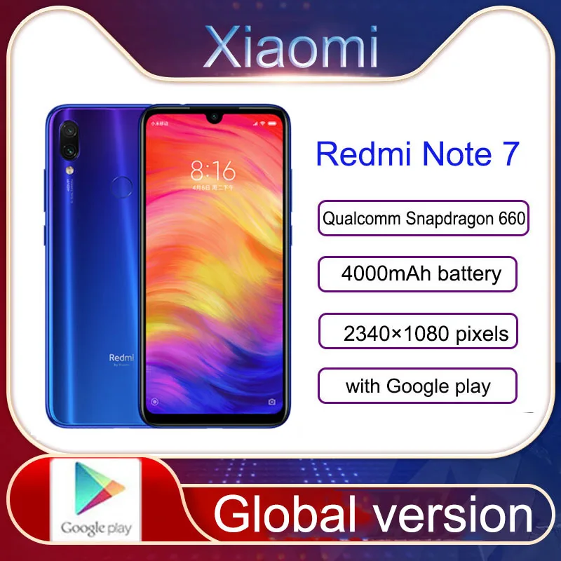Xiaomi Redmi Note 7 smartphone 4G 64G Snapdragon 660AIE Android Mobile Phone 48.0MP+5.0MP rear camera