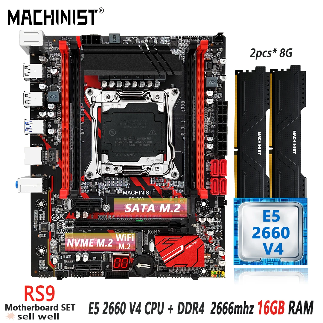 

MACHINIST RS9 X99 комплект материнской платы LGA 2011-3 комплект Xeon E5 2660 V4 ЦП 16 Гб (2*8 ГБ) DDR4 2666 МГц оперативная память Sata 3,0 NVME M.2