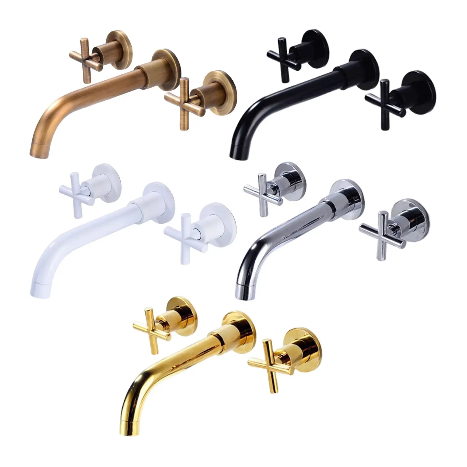 

Bathroom Basin Sink Faucet Swivel Spout Double Cross Handles Kitchen Mixer Tap Wall Mounted Sink Tap for Shower Laundry Kitchen