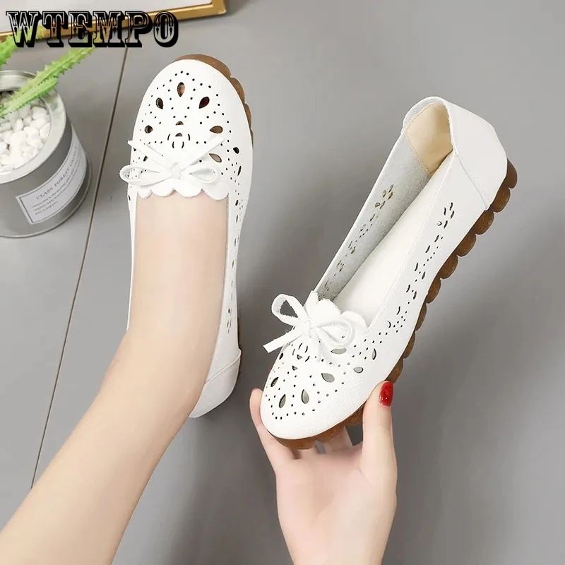 

Туфли женские с вырезами на мягкой подошве, искусственная кожа, круглый носок, простые повседневные рабочие, без застежки, неглубокая подошва, корейская мода