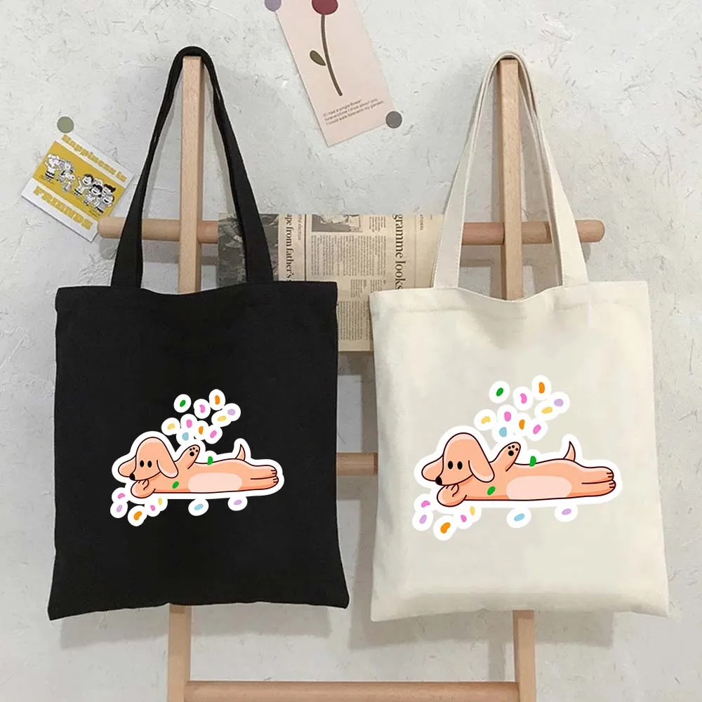 

Cute Dachshund Confetti Tote Bags for Women Canvas Shopping Bag Large Capacity Reusable Handbags