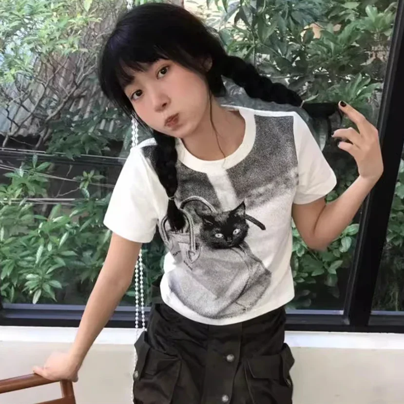 Футболка женская хлопковая с коротким рукавом в стиле ретро