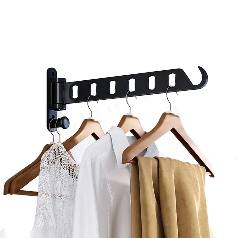 

Wardrobe Wall Clothes Hanger, Foldable Laundry Drying Rack, Swingable, More Holes, Strong Arm, Clothing Storage Organizer Shelf