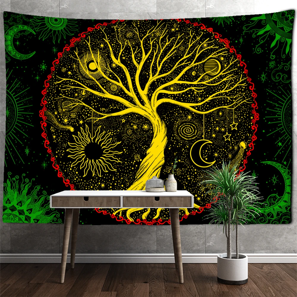 

Mysterious Tree of Life Tapestry Psychedelic Wishing Tree Wall Hanging Hippie Mandala Home Nordic Decor