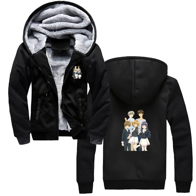 

Толстовка с капюшоном и изображением персонажей карт Аниме Сакура милые винтажные мужские зимние толстые теплые свитшоты куртки большого ...