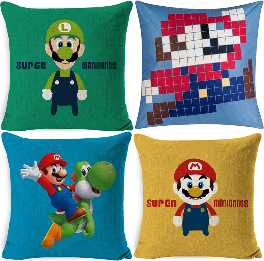 

45*45cm Super Mario Bros Cartoon Pillowcases Cushion Cover Soft Short Plush Decor Pillow Case Men Car Sofa Home Kids Gifts