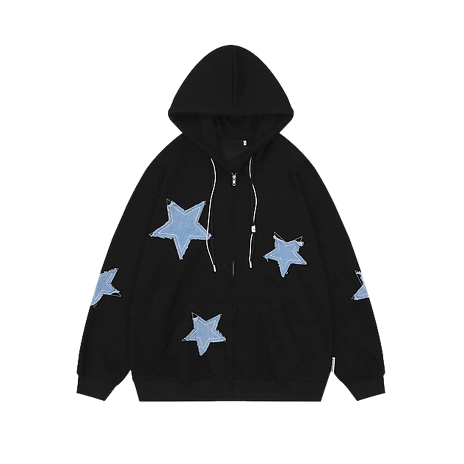 

Star Patch y2k Zip Up Hoodie Five-pointed Vintage Oversized Hoodies Grunge Harajuku Gothic Retro Pentagram Hooded Sweatshirt