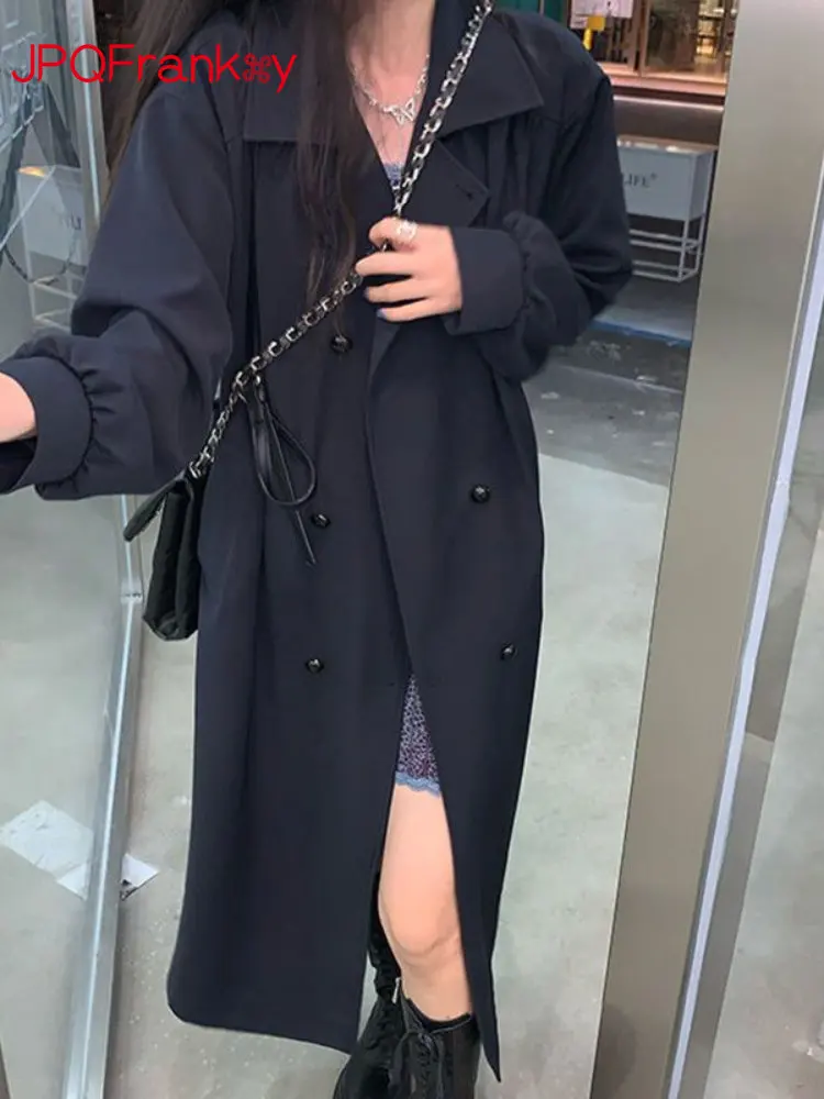 

Женская Длинная ветровка в Корейском стиле, Новинка осени 2023, темпераментная свободная повседневная куртка, Корейская ветровка выше колена, женская одежда