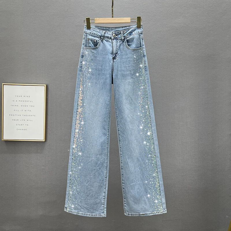 

Women's Wide-Leg Jeans Fashion New Spring and Summer Clothing High Waist Loose Mop Jean Trousers Elegant Woman Blue Denim Jeans