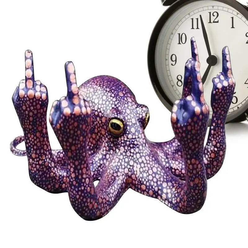

Middle Finger Anger Octopus Statue Decorative Ocean Animal Sculpture Luminous Octopus Toy Resin Craft Ornament