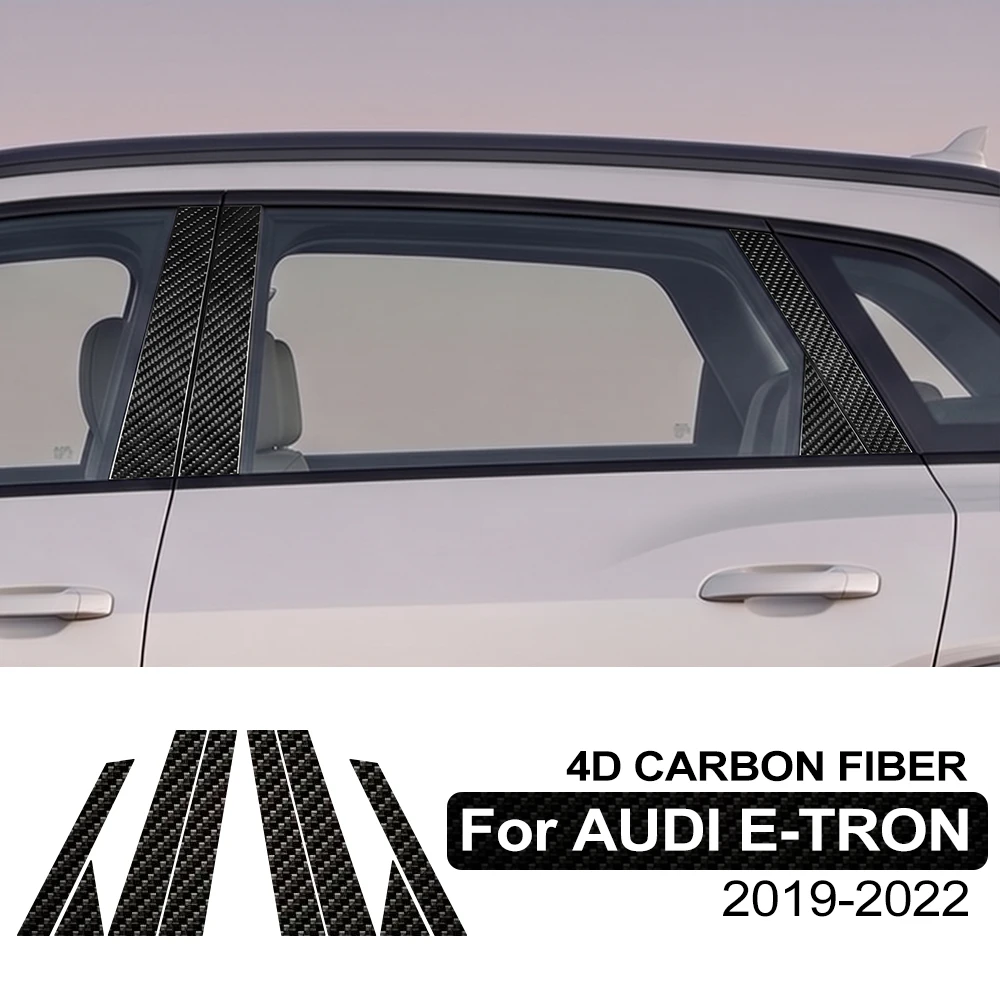 Фото Защитная пленка из 4D углеродного волокна черного цвета для B-стойки Audi e-tron 2019-2022, предварительно вырезанная, антицарапийная наклейка для защиты оконных стоек №1