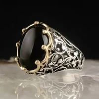 new fashion temperament black gem retro ring for mens turkish ethnic design ring high grade copper antique banquet ring