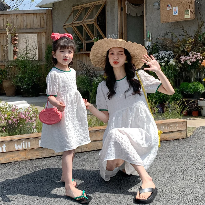 

Mother Daughter Matching Dressess Women Summer White Dress For Girls Cotton One Piece Clothing Family Look Mommy And Me Clothes