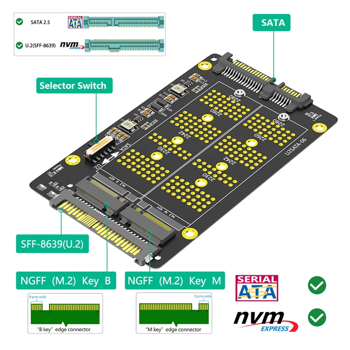 2 в 1 Combo M.2 (NGFF) NVME PCI-E SSD к U.2 SFF-8639 &amp SATA адаптеру