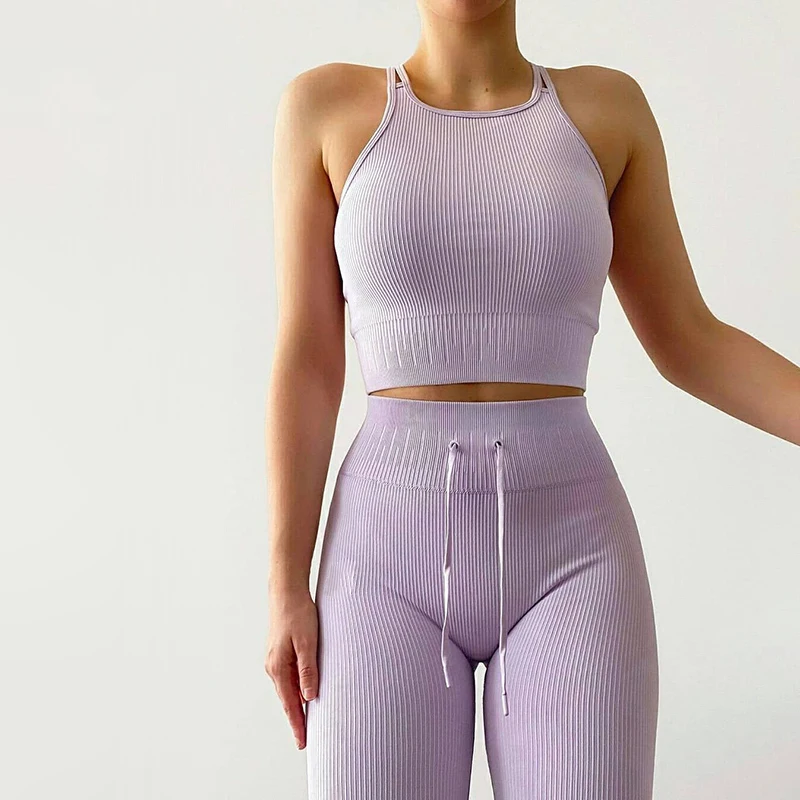 

New Yoga Set Women Fitness Crop Top Bra High Waist Leggings Sports Suits Workout Outfit Sportswear Candy Colors Gym Clothing