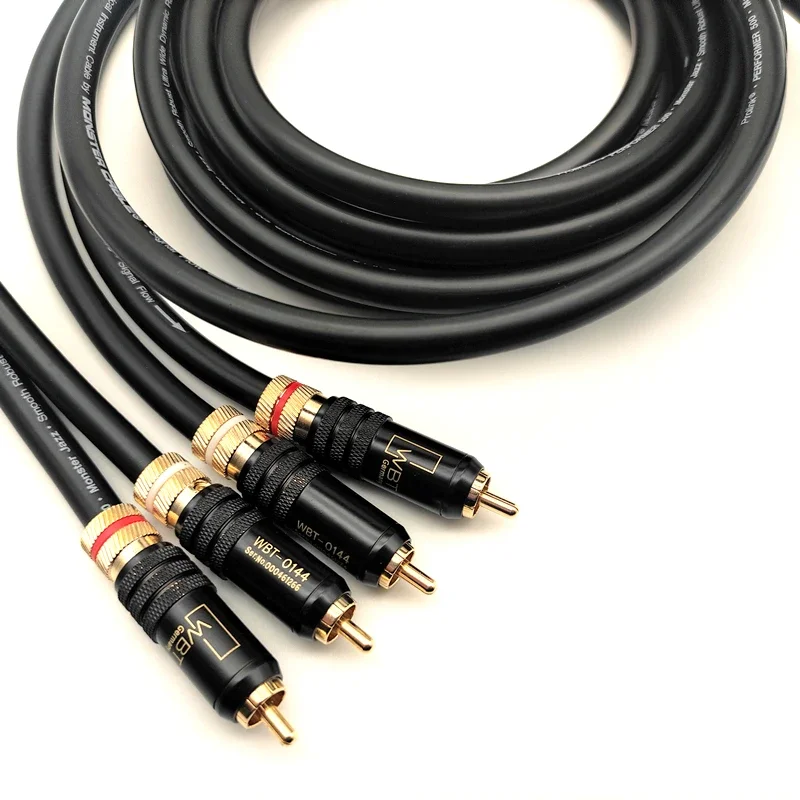 Фото Пара кабелей RCA из чистой меди M-500, штекер-папа, аудиофильская Hi-Fi аудиосигнальная линия, штекер WBT №5