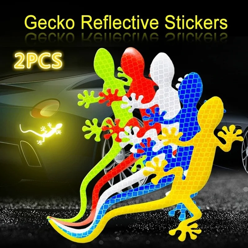 

2Pcs Car Reflective Sticker Safety Warning Mark Cars Auto Exterior Accessories Night Driving Warning Gecko Strip Light Reflector