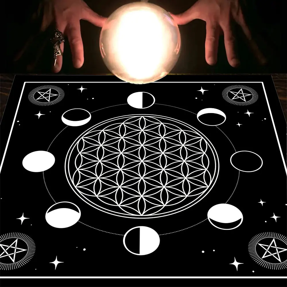 

Psychedelic Moon Phase Starry Sky Mandala Tablecloth Altar Cloth Triple Moon Horoscope Mystic Symbols Mandala Tarot Tapestry