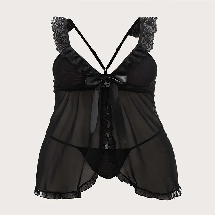 

New 2022 Lingerie High Quality Plus Size Skirt Chiffon Lace Sexy Nightdress Perspective Lingerie Sexy Nightdress