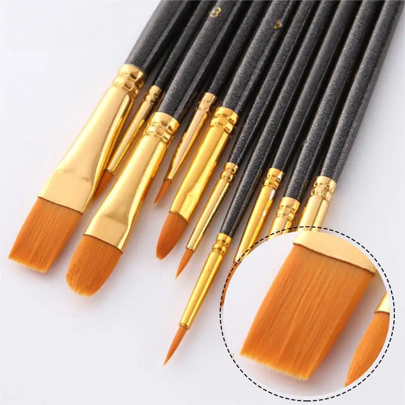 

10 pcs Art Brushes Supplies StationeryArtist Nylon Paint Brush Professional Watercolor Acrylic Wooden Handle Painting