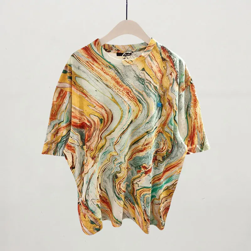 

2022, женская футболка с коротким рукавом, разноцветная, с изображением масляных красок