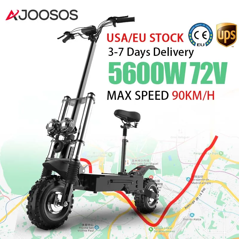

72V Electric Scooter 5600W Dual Motor Electric Scooters for Adults 11 Inch Off-road Tire 26AH Lithium Battery up to 110KM Range