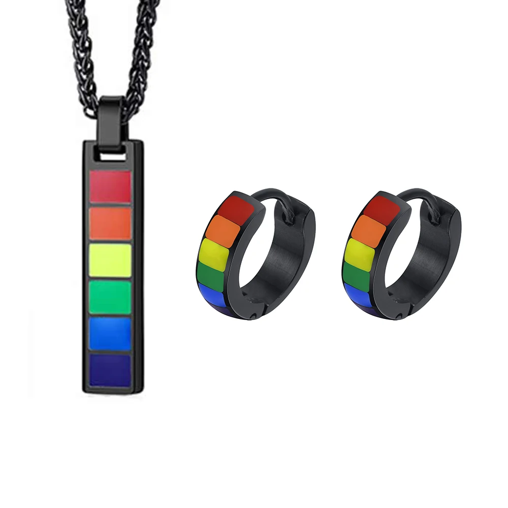 

Unisex Fashion Jewelry Sets Colorful Rainbow Pendant Necklace Earrings for Men Women Lover LGBT Gays Stainless Steel