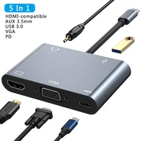 5 in 1 type c to 4k hdmi 1080p vga hub with usb 3 0 audio 3 5mm dock station usb multiport pd convertor for macbook ipad samsung