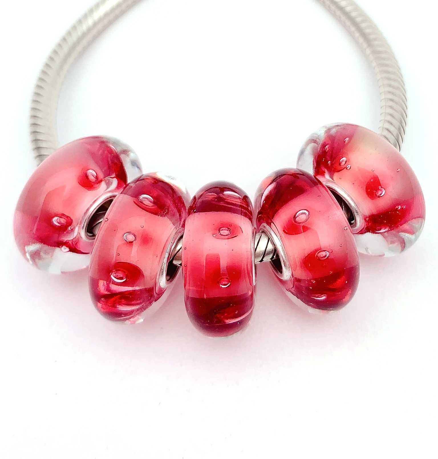 

XHYG127 5X 100% Authenticity S925 Sterling Silver Beads Murano GlassBeads Fit European Charms Bracelet Diy Jewelry Lampwork