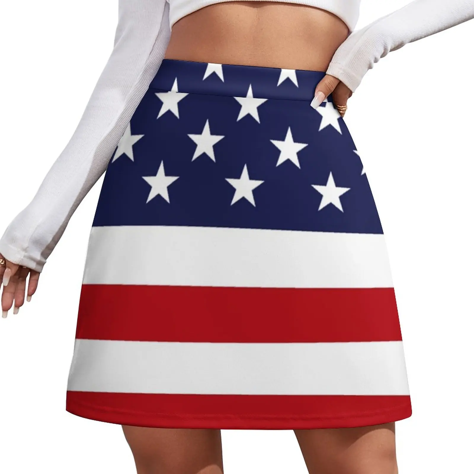 

White And Red Stripes Skirt Women American Flag Kawaii Mini Skirts High Waist Graphic Street Style Casual Skirt Big Size 2XL 3XL