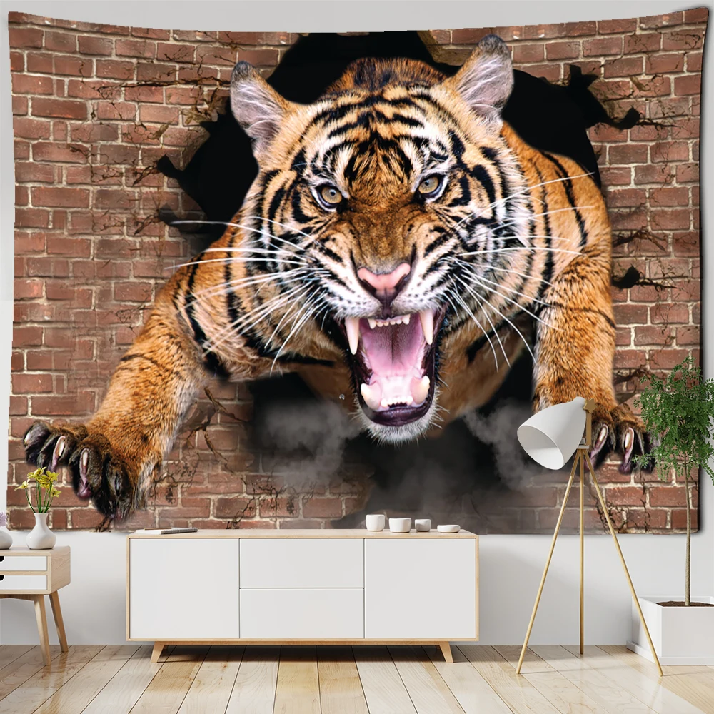 

3D Ferocious Tiger Tapestry Wall Hanging Hippie Tapiz Boho Style Psychedelic Art Dormitory Wall Background Decor Cloth