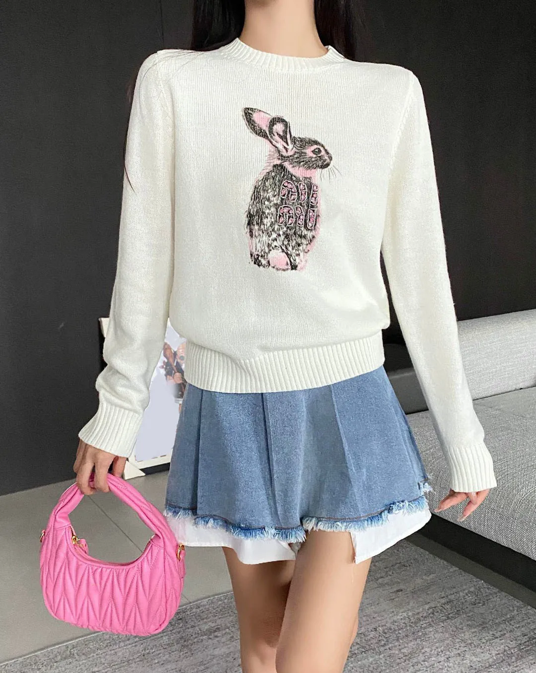 

New Designed Casual Fashion Women Knits Sweater Long Sleeve Printing Round Neck Pullover Japsn Korea Style Ladies Sweater Autumn