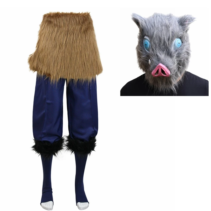 

Anime Demon Slayer Kimetsu no Yaiba Hashibira Inosuke Cosplay Costume Pig Silicone Mask Helmet Halloween Carnival Uniform