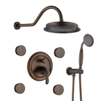 new design european wall mounted copper bathroom rain shower antique gold telephone brass shower set