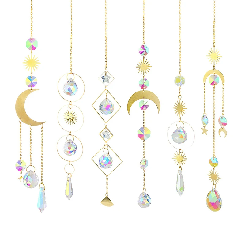 

1Pc Hanging Light Catcher Crystal Wind Chimes Outdoor Garden Moon Sun Heart Ball Wind Chime Pendant Home Balcony Decor