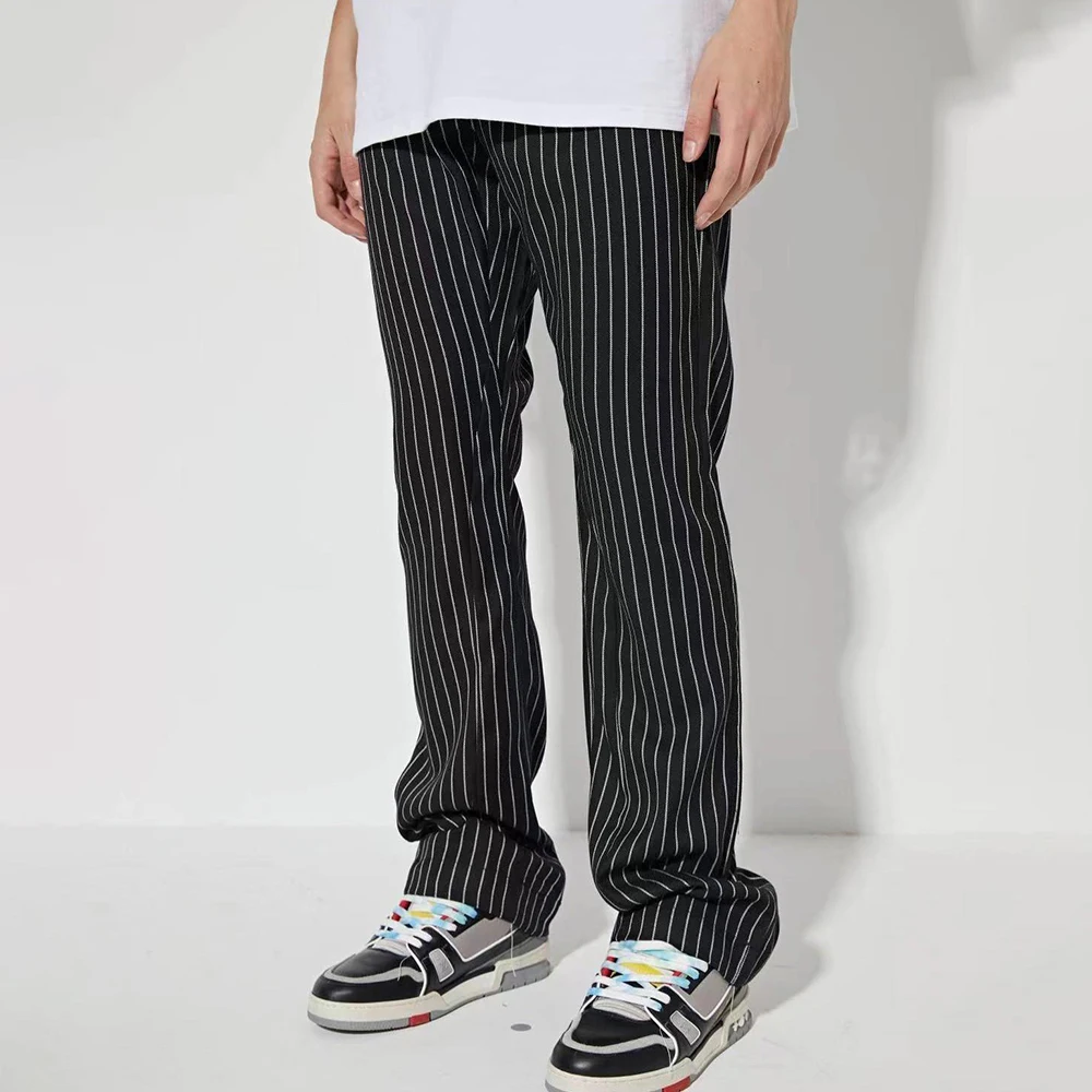 

Trendy British Business Striped Suit Pants Mens Summer Trendy Brand New Straight Loose Casual Pants Elegant Drape Wide-leg Pants