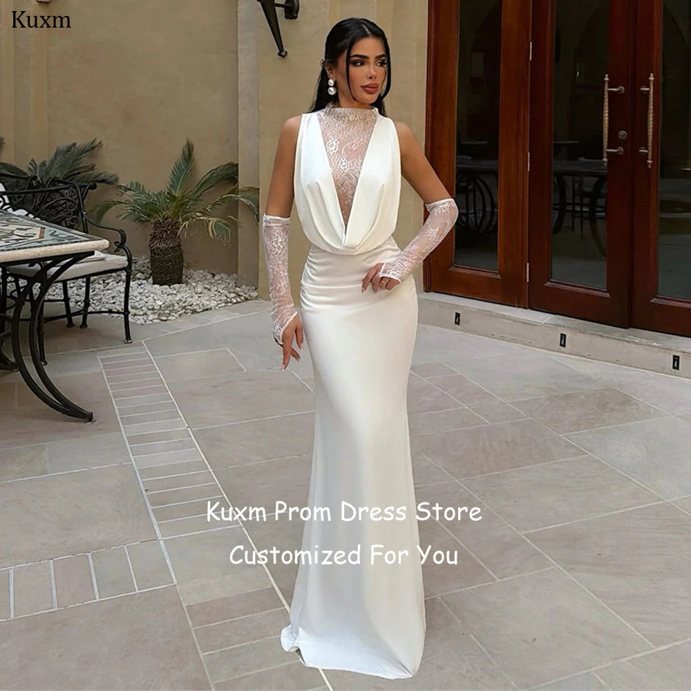 Фото Свадебные платья Kuxm Fashion из атласа, с круглым вырезом, без рукавов, фасон «русалка», длина в пол, на заказ №1