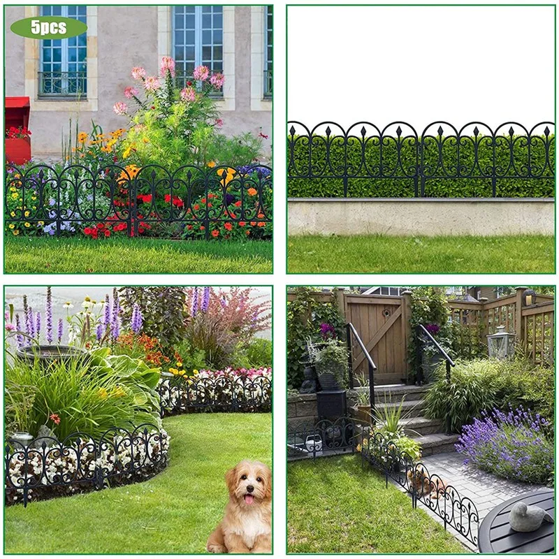 

5 Pack Decorative Garden Fence Rustproof Iron Landscape Wire Folding Fencing Edge Patio Flower Bed Animal Barrier