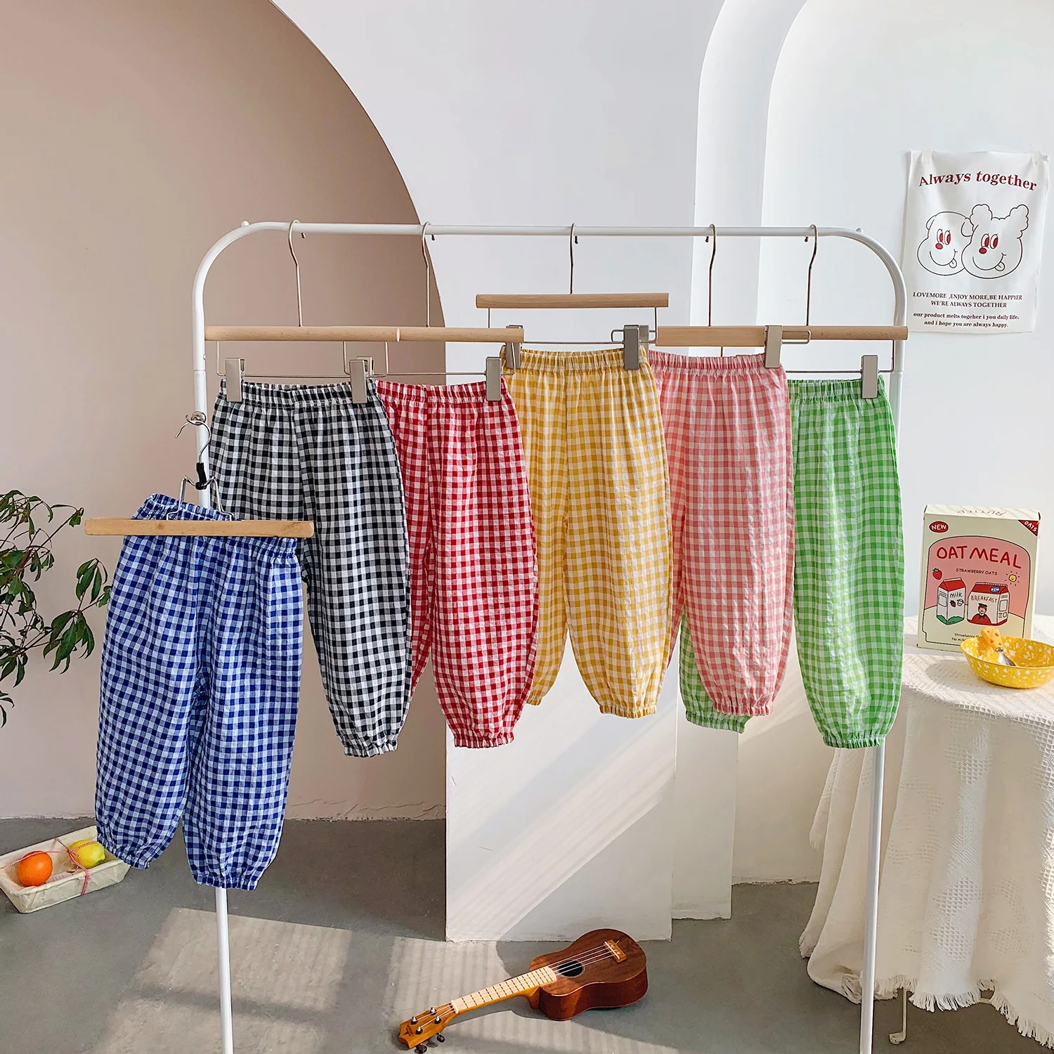 

Детские летние модные тонкие клетчатые брюки, детские повседневные спортивные брюки, шаровары конфетных цветов для мальчиков и девочек