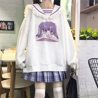 qweek kawaii hoodies women harajuku japanese preppy style pullover oversized hoodie korean fashion sweet soft girl thin clothes