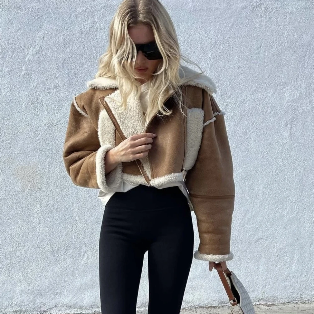 Модная уличная куртка-бомбер женская плюшевая замшевая куртка Splicied женское