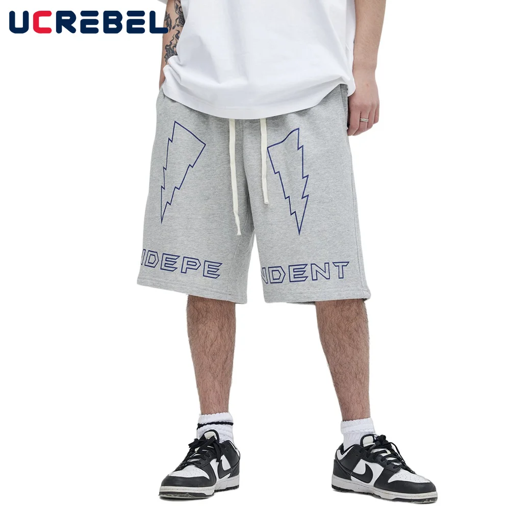 

Summer Simple Letter Print Sweatshorts Mens Streetwear Elastic Waist Loose Straight-leg Knee-length Shorts