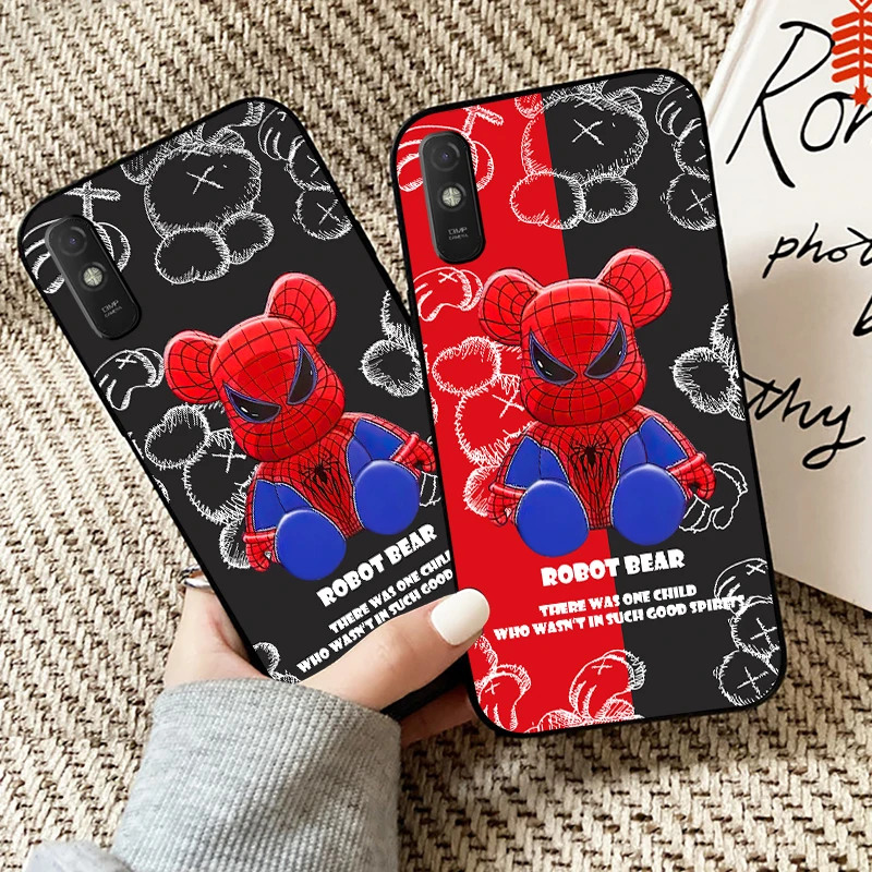 

Marvel Cute Spiderman Venom Bear Phone Case For Xiaomi Redmi 9A Case For Redmi 9AT TPU Silicone Cover Soft Coque Black