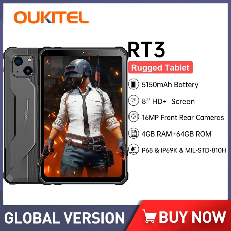 Oukitel RT3 Android Rugged Table 8 Inch Waterproof Tablet 4GB RAM 64GB ROM 5150mAh Battery Industrial Tablet PC 16MP Camera