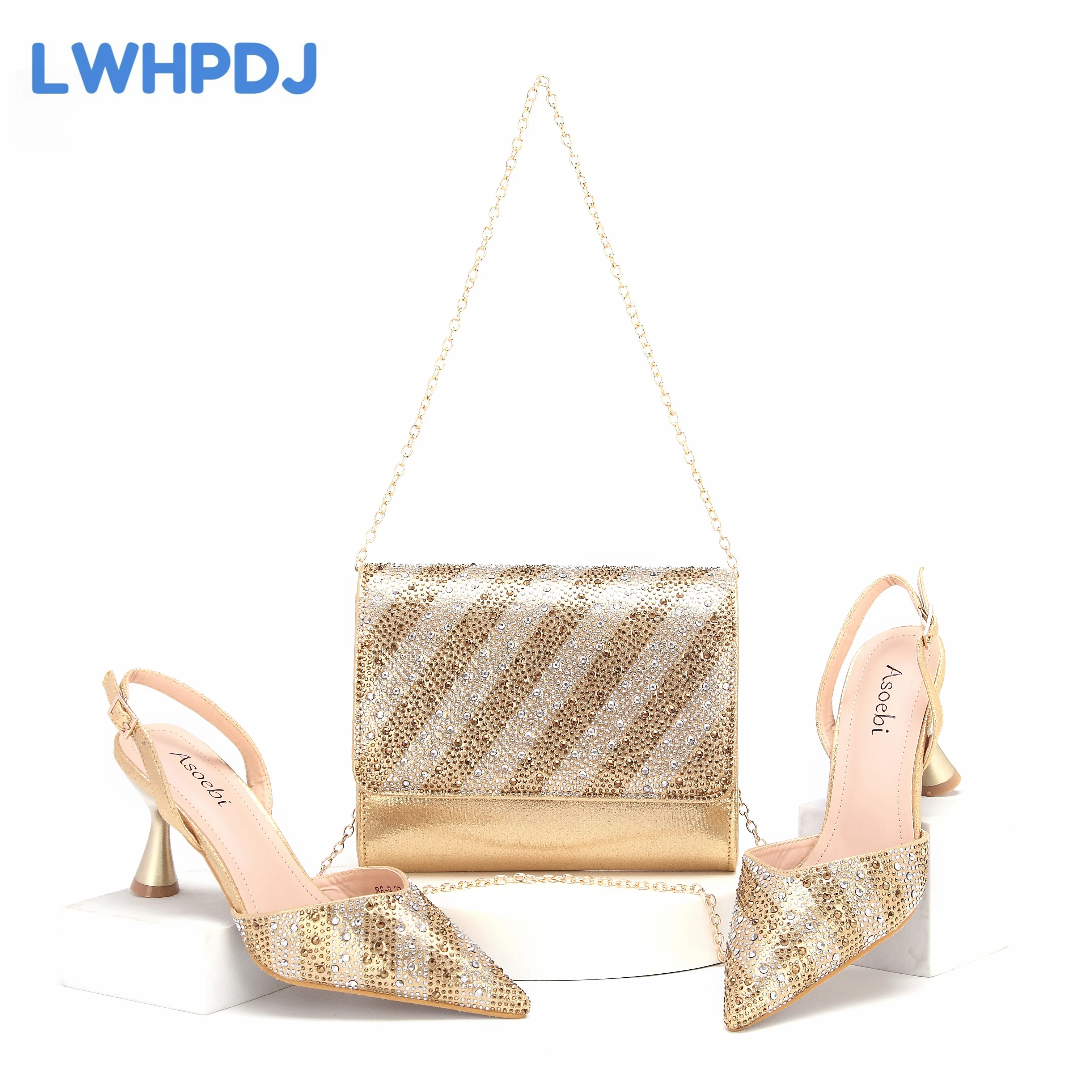 Золотые 2024 босоножки на высоком каблуке в нигерийском стиле для женщин модная