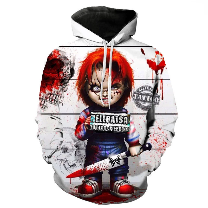 

2023 filme de terror chucky das mulheres dos homens crianças moda hoodies 3d impresso camisolas pulôver manga longa streetwear t