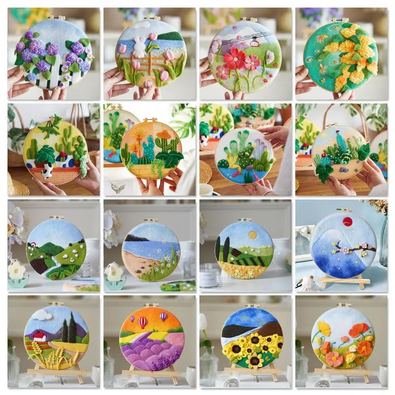 

Painting DIY Felting Wool With Embroidery Kit Flower Painting Needle Wool Landscape Handcraft For Home Decor Women Beginner