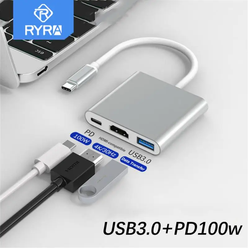 

RYRA 3 In1 Type C USB HUB To 4K HDMI-compatible USB 3.0 PD 100W Charging Adapter For IPad IPhone Huawei Samsung Xiaomi Tablet PC