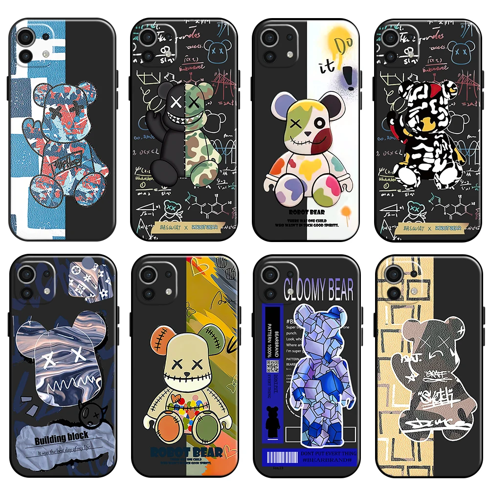 

Luxury Fashion Cool Bear Phone Case For Xiaomi Mi 11 11 Lite 5G Liquid Silicon Funda Soft Black Coque TPU Silicone Cover